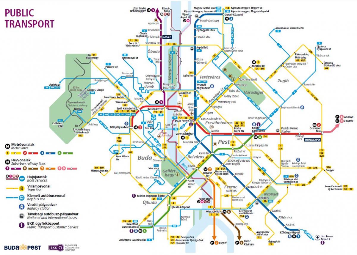 بڈاپسٹ بس لائنوں کا نقشہ