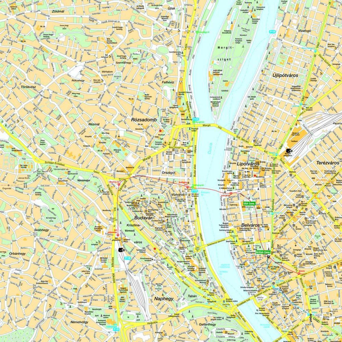 نقشہ بوڈاپیسٹ کے اور ارد گرد کے علاقے